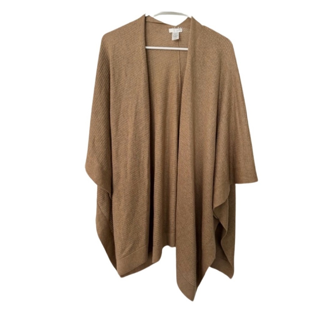 J. Jill Brown Cardigan Wool Silk Blend One Size Boho Lagenlook Medium Large XL